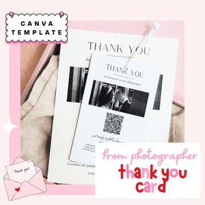 Fotograf Klient Dankeskarten QR-Code, Hochzeitsfotograf Vorlage, Small Business Verpackungseinsatz, Canva Dankeskartenvorlage