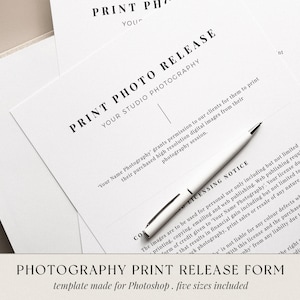 Photography Print Release Form, Photo Print Release Template, Release Form for Photographers, Photography Contract, Photoshop Template