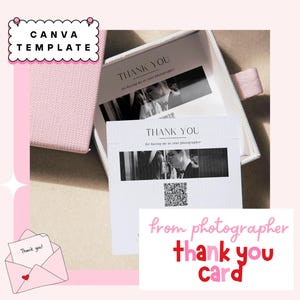 Fotograf Dankeskarte, Hochzeitsfotos QR-Code Canva Vorlage, Hochzeitsfotograf Vorlage, Small Business Insert Card