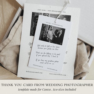 Thank You Card From Wedding Photographer, Minimalist Client Thank You Card Template, Photography Marketing, Editable Canva Template