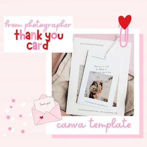 Carte de remerciement du photographe au client, modèle de carte de remerciement minimaliste, papeterie d'entreprise photographie de mariage, modèle de toile modifiable