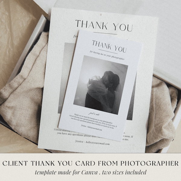 Client Thank You Card From Photographer, Client Gift from Wedding Photographer, Thank You Card Canva Template, Wedding Photography Templates