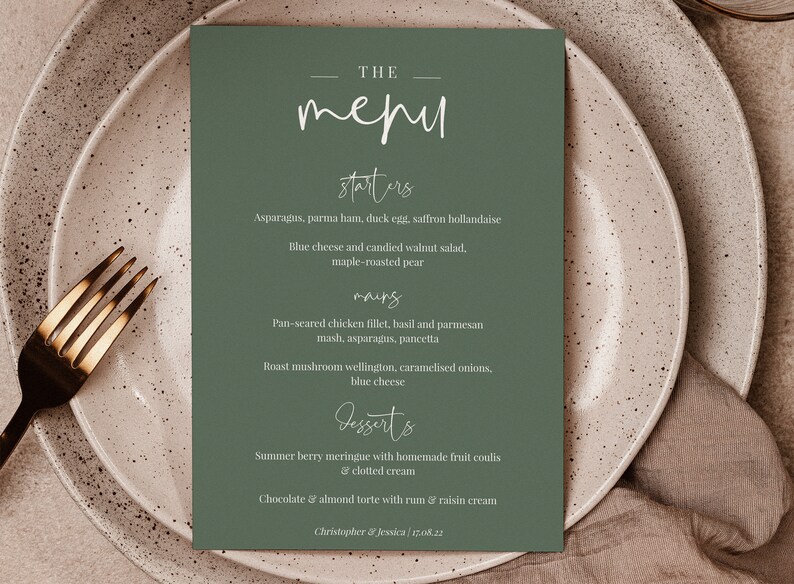 Editable Sage Green Wedding Dinner Menu Printable Minimalist Etsy UK