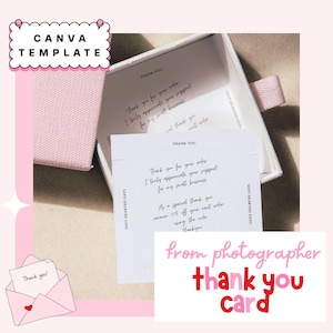 Modèle de carte de remerciement pour votre commande, bon cadeau modifiable, modèle de carte de remerciement client du photographe, coupon de réduction