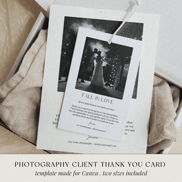 Photography Client Thank You Card, Minimalist Thank You Note for Wedding Photographers, Thank You Card with Photo, Canva Template