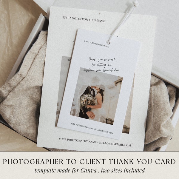 Photographer to Client Thank You Card, Minimalist Thank You Card Template, Wedding Photography Business Stationery, Editable Canva Template