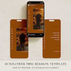 Sunflower Mini Session Template, Summer Instagram Story for Family Photography, Social Media Marketing for Photographers, Photoshop Template