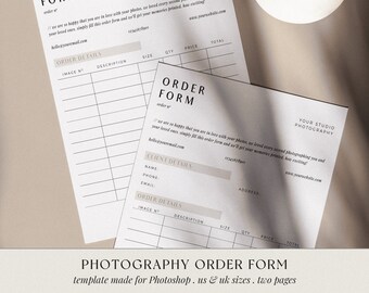 Photography Order Form Template, Editable Photography Forms, Print Order Form for Photo Sessions, Photoshop Template