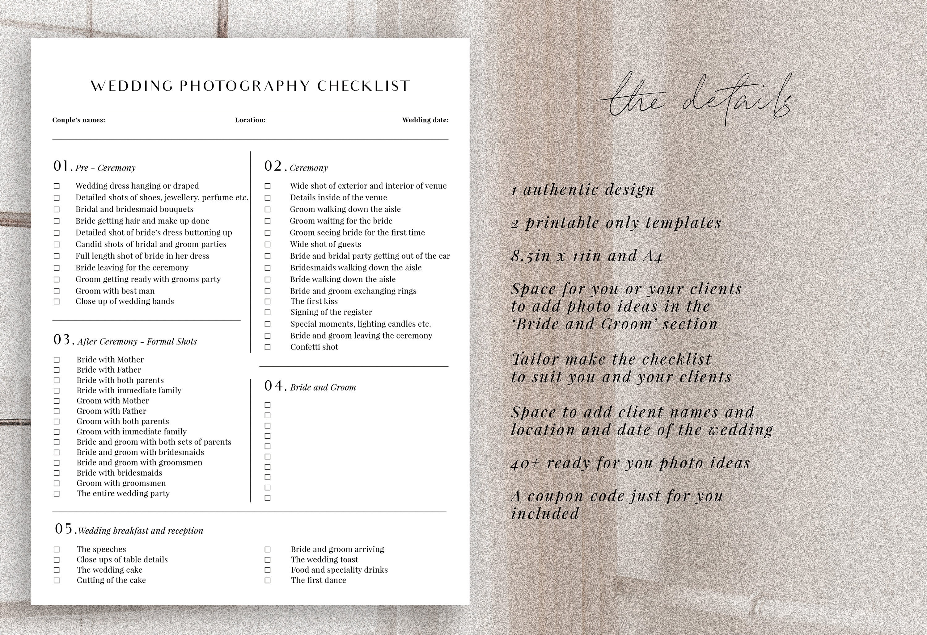 Printable Wedding Checklist for Photographers