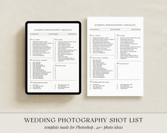 Wedding Photography Shot List, Photoshop Template for Photographers, Wedding Day Photo Checklist, Minimalist Wedding Photography Organiser