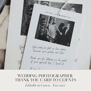 Modello di biglietto di ringraziamento per fotografo: confezione per matrimonio (Canva modificabile, download digitale 6x4/7 x 5 pollici)