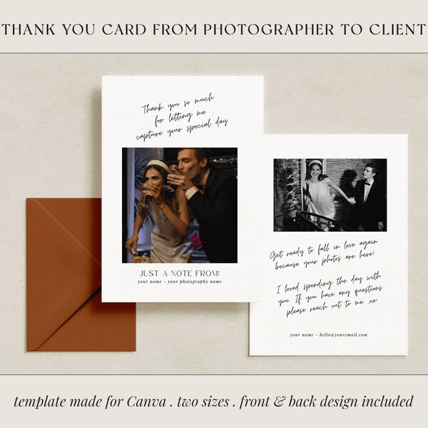 Thank You Card From Photographer To Client, Wedding Photographer Template, Editable Minimalist Photography Thank You Card, Canva Template