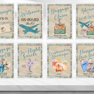 Adventure Awaits Table Signs - Airplane Baby Shower Wedding Birthday - Airplane Travel Signs - Table Sign - Instant Download - Travel Theme