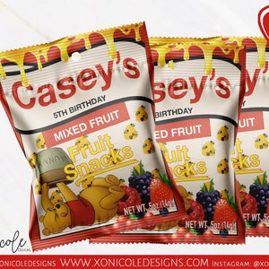 Winnie The Pooh Fruit Snacks Favors -Fruit Snacks -Winnie The Pooh Birthday Party -Winnie The Pooh -Candy Favors - Party Favors - Printed