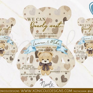 We can Bearly wait Invitation - Teddy Bear baby Shower Invitation - Teddy Bear Invitation - Bearly Wait - Gender Boy Invite - Invitation