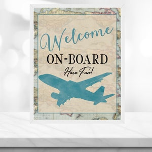 Adventure Awaits Table Sign - Airplane Travel Signs - Welcome On Board - Table Sign - Instant Download-Airline -Wedding Baby Shower Birthday