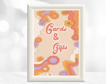 Groovy 70's Birthday Party Decor - Cards & Gifts - Groovy One Two - Groovy Party - Table Sign - Rainbow Peace Love Party -Instant Download
