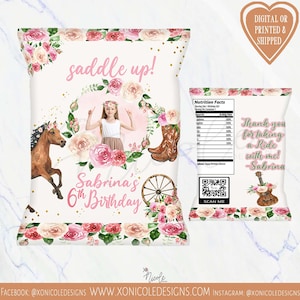Watercolor Cowgirl Chip Bags - Chip Bags - Cowgirl Party - Western Birthday - Pastel Rodeo Theme-Rodeo Party - Cowgirl Favors - Pink Cowgirl