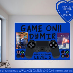 Game On Birthday Banner - Game On Backdrop - Game On - Gamer Party - Gamer - Level Up - Video Game Party Step and Repeat - Sign - Poster