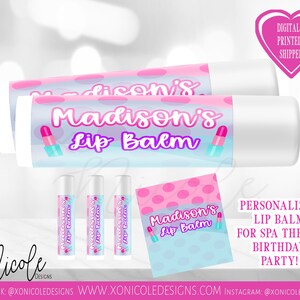 Spa Day Lip Balm Labels - Lip Balm Party Favors - Glamour Spa Birthday - Spa Day Favors - Makeup Party Lip Balm- Birthday - Spa Theme Party