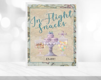 Adventure Awaits Table Sign - Airplane Travel Signs - Inflight Snacks - Table Sign - Instant Download -Airline -Wedding Baby Shower Birthday