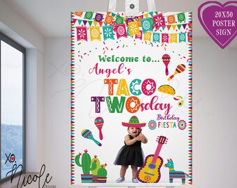 Taco Twosday födelsedagsvälkomstskylt - Poster - Välkomstskylt - Mexikansk festbanderoll - 2-årsdags Fiesta-banderoll - Kaktus mexikansk lama födelsedag