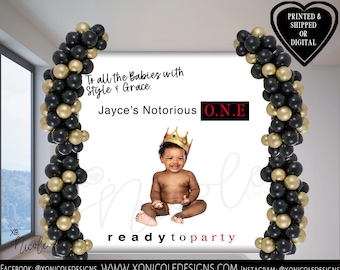 Notorious One Backdrop - Biggie Birthday Backdrop - The Big One Theme - Photo Backdrop - Step and Repeat - Backdrop- Printed -First Birthday