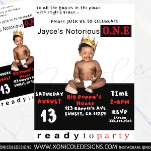 Notorious One Party Einladung - Biggie GeburtstagSeinladung - Big One Einladung - Notorious BIG - 1. Geburtstagsparty - Einladung - Einladung