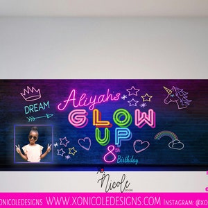 Neon Glow Banner - Glow Party Banner -Glow Neon Birthday Backdrop - Birthday Party - Glow In the Dark Party - Birthday Banner - Poster