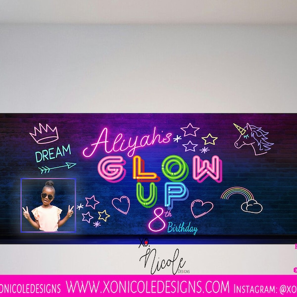 Neon Glow Banner - Glow Party Banner -Glow Neon Birthday Backdrop - Birthday Party - Glow In the Dark Party - Birthday Banner - Poster