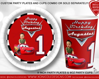 Auto's partij gunst kopjes en borden - aangepaste kopjes en borden - verjaardagsfeestje gunsten - auto's partij - auto's film partij - auto's verjaardagsfeestje