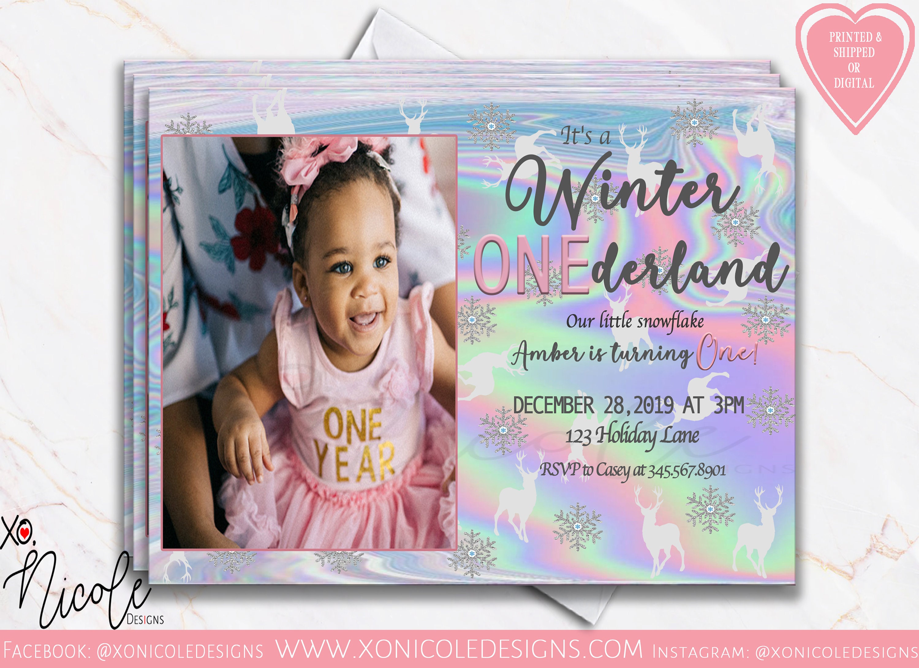 Winter Onederland Invitation Winter Wonderland Invitation Holographic Winter Wonderland Birthday Party Invite Winter