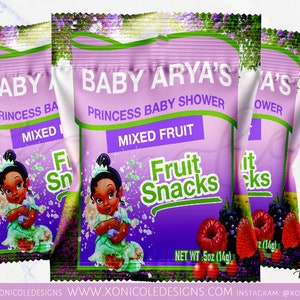 Princess Tiana Fruit Snacks Favors - Fruit Snacks - Princess Birthday Party - Princess & The Frog - Candy Favors - Party Favors - Princess
