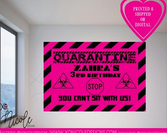 Quarantine Birthday Banner - Quarantine Backdrop - Quarantine - Virtual Party - Birthday Party - Step and Repeat - Sign - Poster - PINK