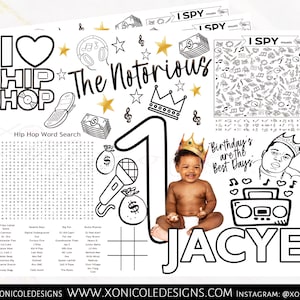 Notorious Activity Sheets - Notorious Baby Thema Kleurplaat - The Big One Plate setting card - Notorious party - Gedrukt - Biggie Party