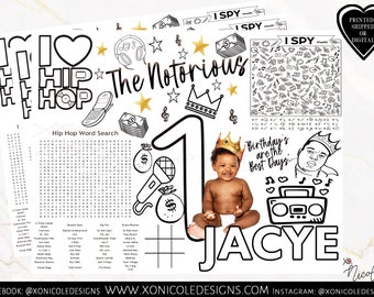 Notorious Activity Sheets - Notorious Baby Theme Coloring Sheet - The Big One Plate setting card - Notorious party - Printed - Biggie Party