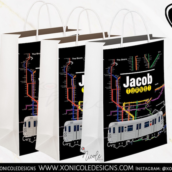 Subway Theme Favor Bags - Candy Bags - Train Theme Favors - Subway Theme Birthday - Gift Bags - NYC Train Birthday - Favors - Subway Favors