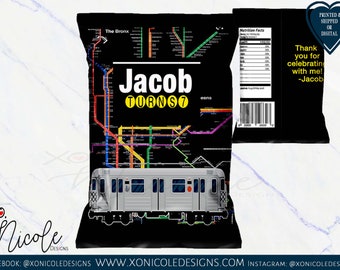 Subway Theme Favors - Subway Chip Bags - Subway Gift Bags - Snack Treat Favor - NYC Subway - Kids Treat - Subway Birthday - Subway Theme