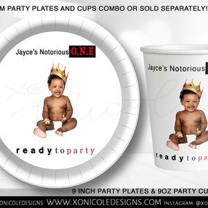 Notorious Theme Party Favor Cups and Plates - Custom Cups and Plates - Birthday Party Favors - Biggie Party - The Big 1 - Notorious Birthday