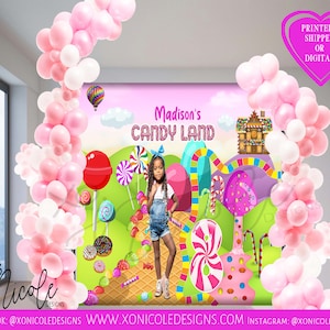 Candyland Verjaardag Achtergrond - Candyland Achtergrond - Snoep Thema - Foto Achtergrond - Verjaardagsfeestje - Stap en Herhaal - Teken - Achtergrond-gedrukt