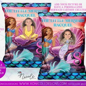 Die kleine Meerjungfrau Chip Bags - Chip Bags - Kleine Meerjungfrau Party - Meerjungfrau Geburtstag - Meerjungfrau Gastgeschenke - Schwarze Meerjungfrau - Cartoon Meerjungfrau