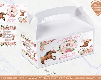 Pink Rodeo Theme Gable Box Editable Space Cowgirl Birthday Party Gable Box Favor Label Disco ...
