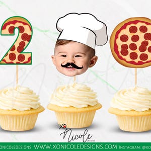Pizza Party Cupcake Toppers - Pizza Birthday Cupcake Toppers - Chef Cooking Birthday - Pizza Party Decor - Pizza Party