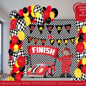 Race Car Two Fast Backdrop - Race Car Backdrop - Race Car Theme - Photo Backdrop - Step and Repeat - Backdrop- Printed - Two Fast Birthday