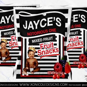 Notorious Fruit Snacks Favors - Fruit Snacks - Notorious Birthday Party - Notorious One - Candy Favors - Party Favors - Biggie Theme