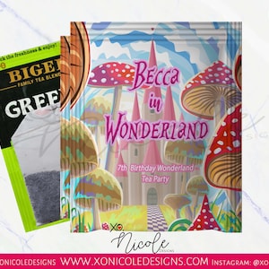 Alice in Wonderland Tea bag Favors - Personalized Tea Bag Favors w/ Custom Label - Tea Party - Tea Bag Favors - Party Favors - Printed -