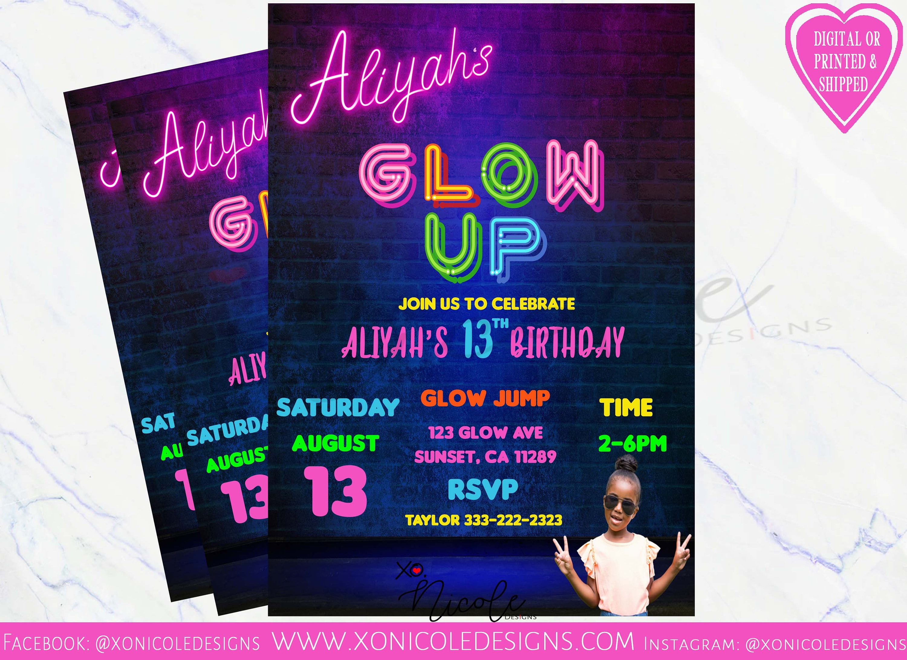 Neon Glow Party Invitation Neon Glow Birthday Invitation Neon Glow Invitation Glow Party Neon Birthday Party Invite