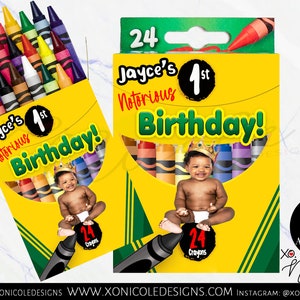 Notorious Crayon Labels - Notorious Theme Crayons - Crayon Favors - Big One Birthday - Notorious BIG Party - Notorious Crayon Boxes - Labels