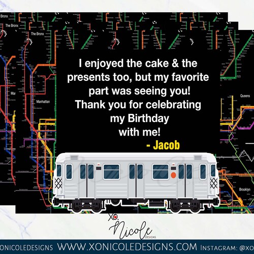 Cartes de remerciement Subway - Cartes de remerciement NYC Metro Theme - Cartes de réglage Subway Plate - Subway party - Imprimé - Subway Theme Birthday