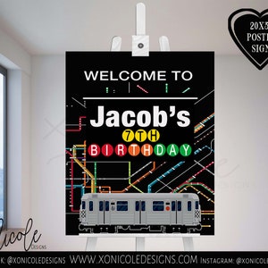 Subway Birthday Welcome Sign - Poster - Welcome Sign - Subway Party Banner - Train Theme Banner - Subway Birthday - NYC Subway - NYC Train